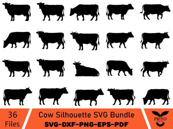 A Cow Silhouette SVG Bundle for Graphics & Illustrations