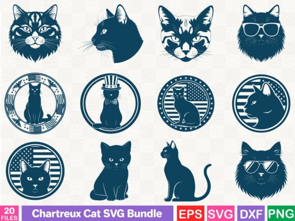 Chartreux Cat SVG Bundle: A Versatile Graphics and Illustrations Asset
