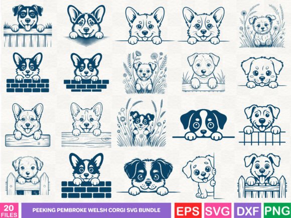 Peeking Pembroke Welsh Corgi SVG Graphics Bundle