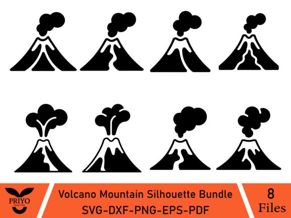 Volcano Mountain Silhouette Svg Bundle: Perfect for Graphics & Illustrations